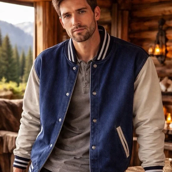 Vintage 90’s Northwest Territory Denim And Canvas Bomber Varsity Style Jacket - Picture 3 of 7